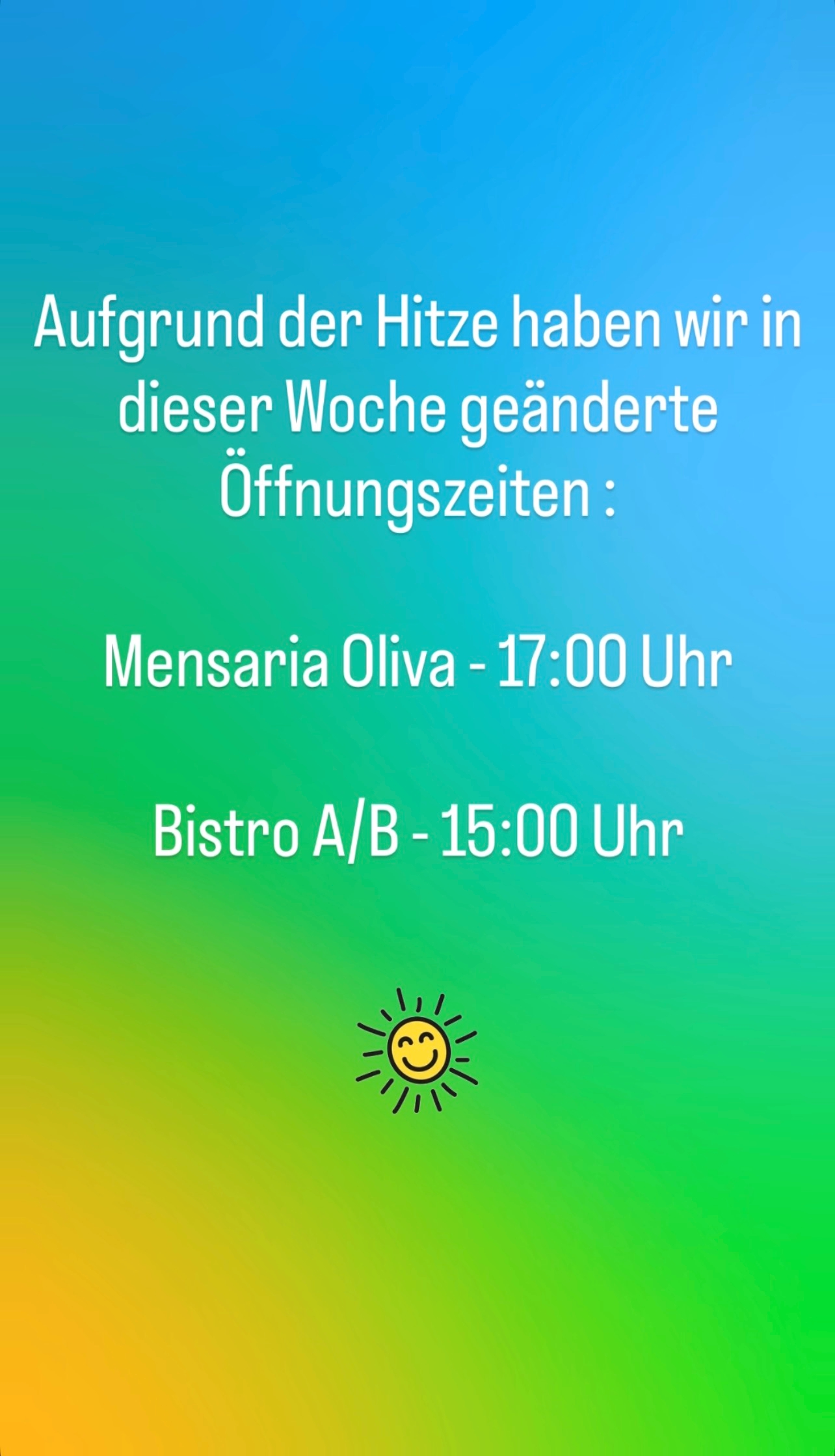 Bild: Geänderte Öffnungszeiten Oliva und Bistro A/B